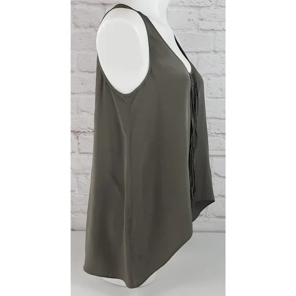 BCBGMaxAzria Mura Top/Tank ~ Dark Green/Olive Fringed 100% Silk ~ Size Small - Picture 5 of 9